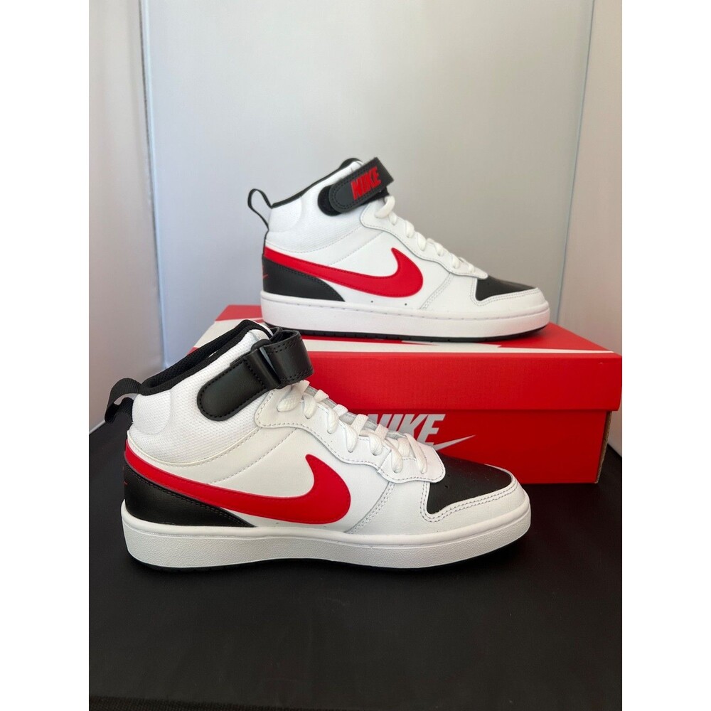 Nike Court Borough Mid 2 Big Kids White Black & Red Sneakers Size 6Y CD7782-110 - Picture 2 of 6